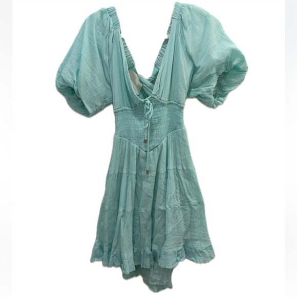 Free People Light Blue Puff Sleeve Dress - Picture 2 of 3